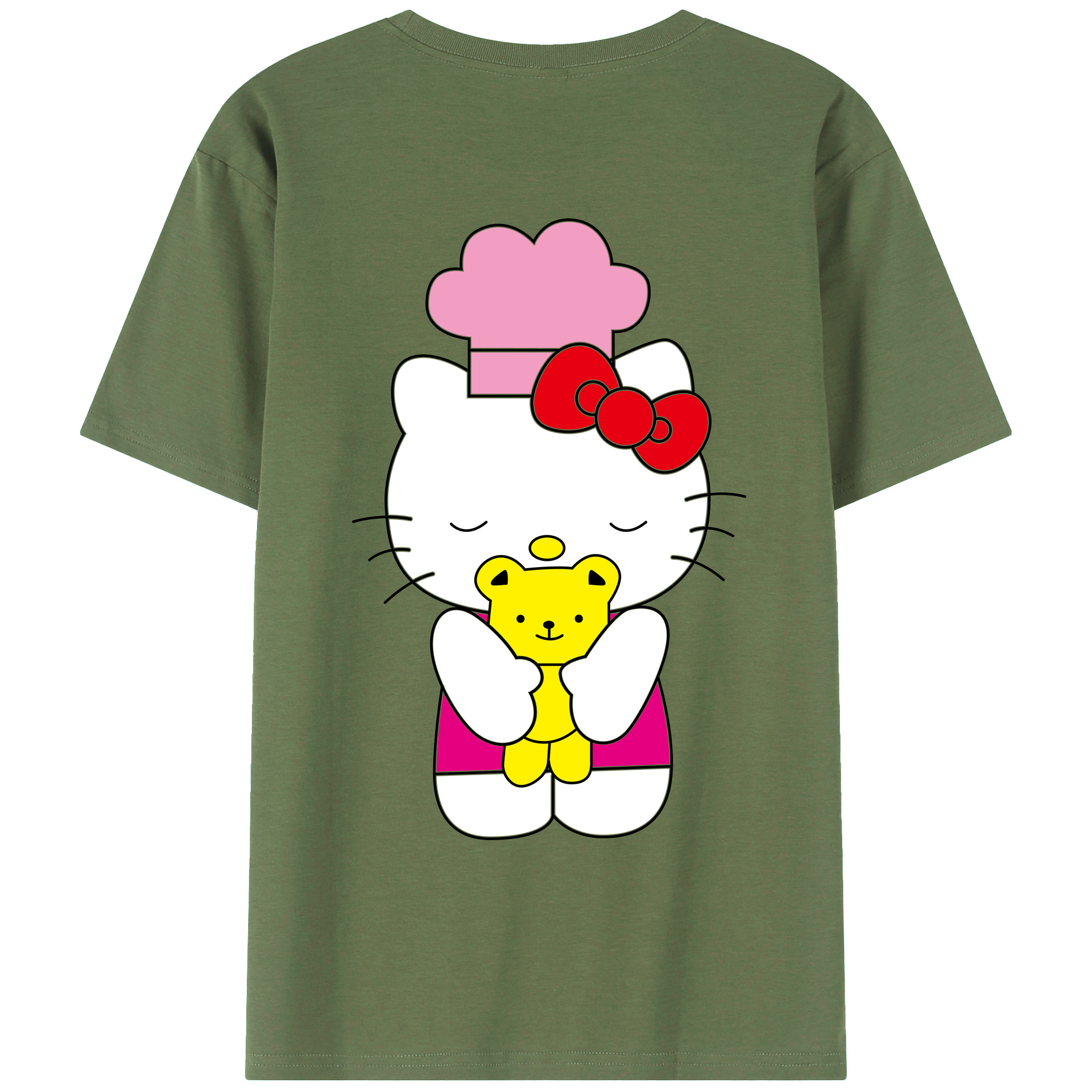 （画像用） Hello Kitty ハローキティ 綿100％ メンズ半袖Tシャツ（バックプリント） 通気性